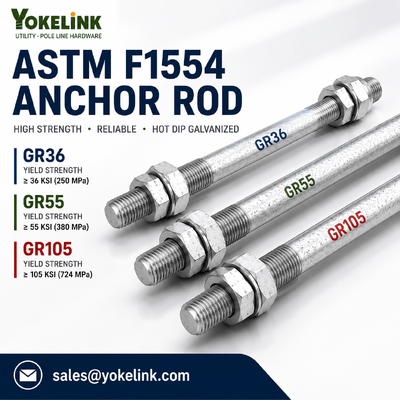 ASTM F1554 Grau 55 Rodas de ancoragem 3/4''2 para fundações de postes de utilidade pública