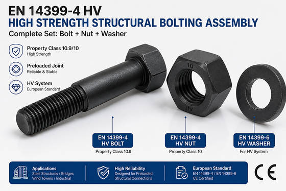 EN 14399-10 Cabeça de copo HRC Grau 10.9 parafusos estruturais Óxido negro